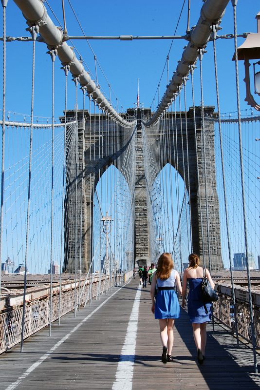 22 Looking Back At The Second Cable Tower On The Walk Across New York Brooklyn Bridge